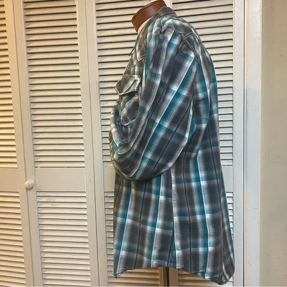 BKE Size XXL Slim Fit Western Snap Plaid Long Sleeve - Picture 3 of 6